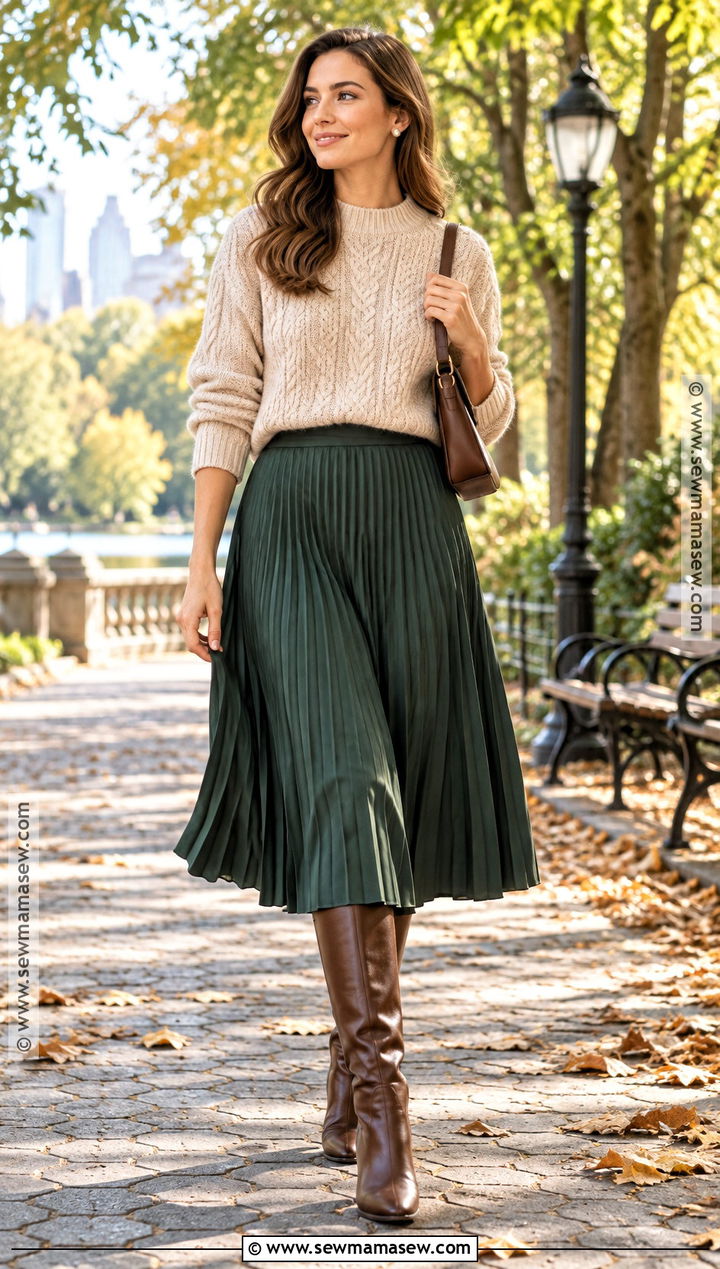 Cable Knit Sweater And Pleated Skirt Outfit - 20 old money style fall ideas 2026