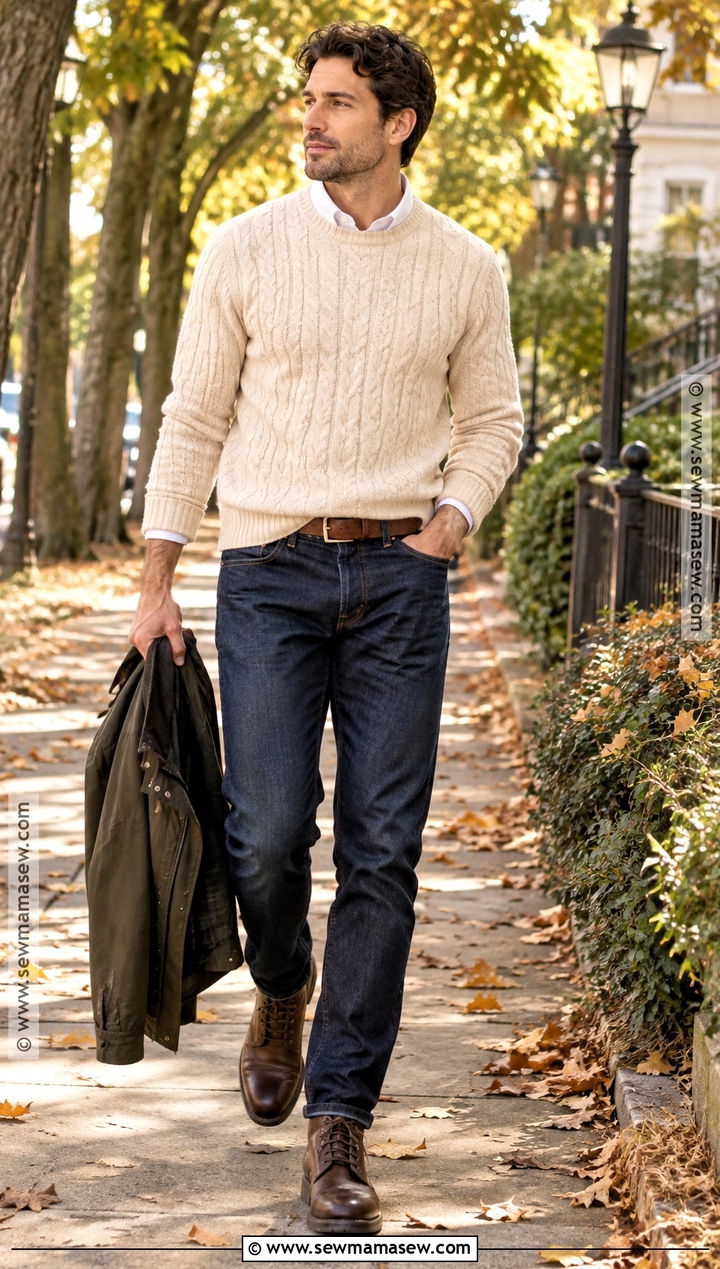 Cable Knit Sweater Fall Outfit - 20 Fall Mens Fashion Ideas