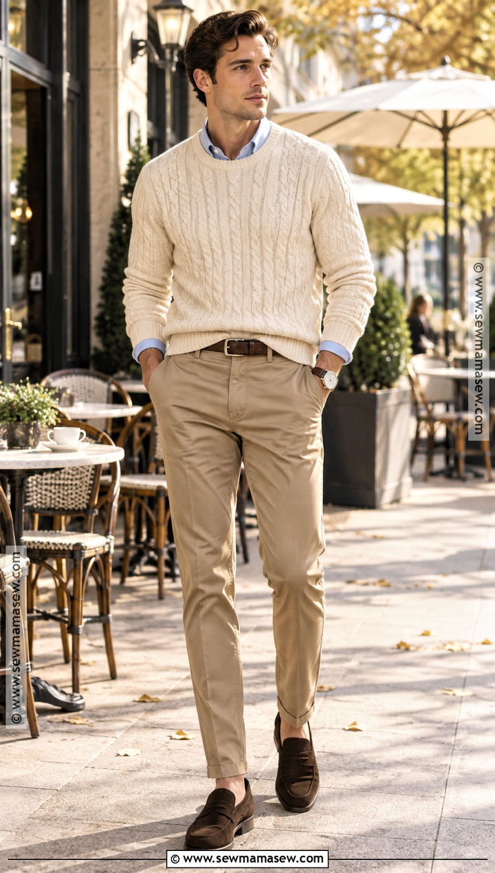 Cable Knit Sweater Old Money Fall Outfit - 20 old money fall outfits for men