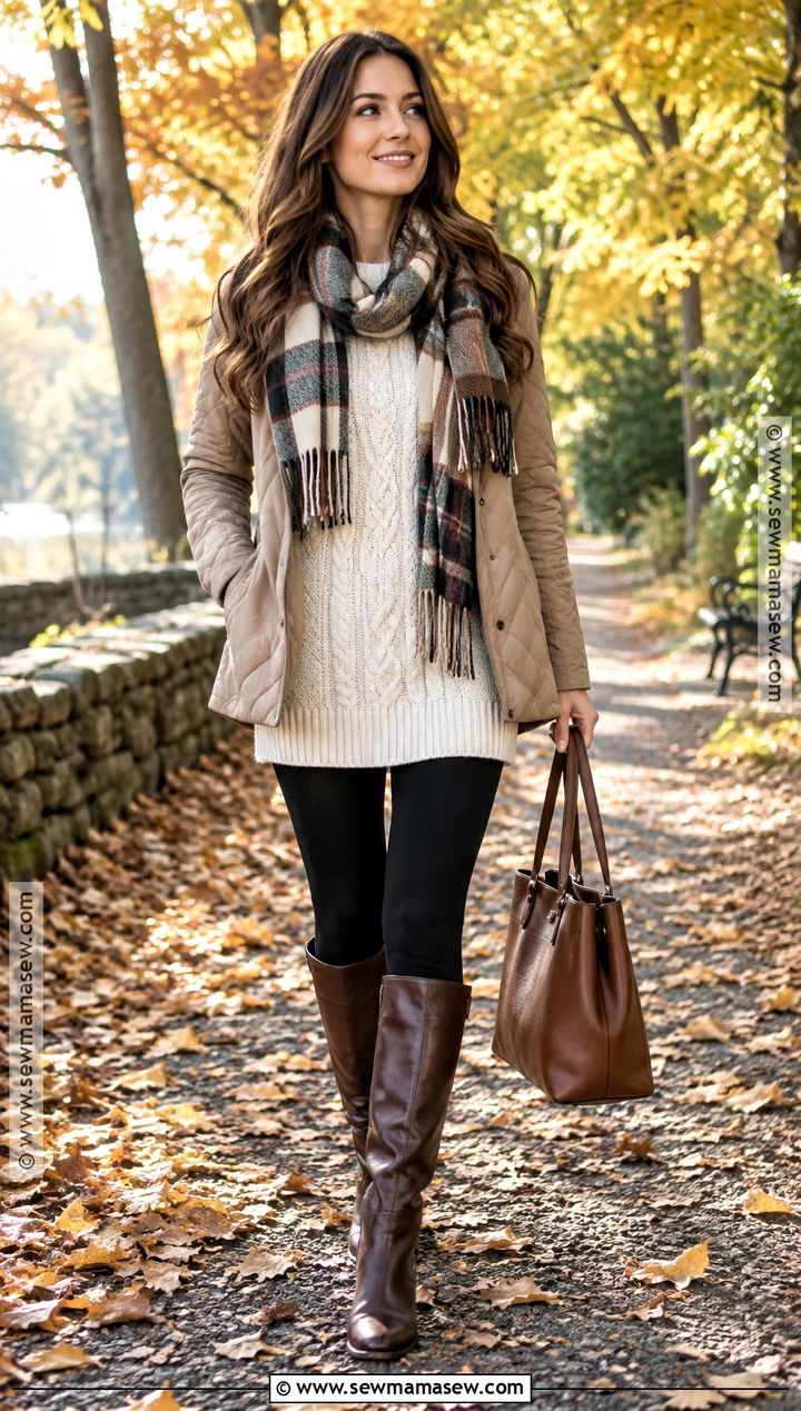 Cable Knit Sweater With Black Leggings - 30 sweater weather ideas