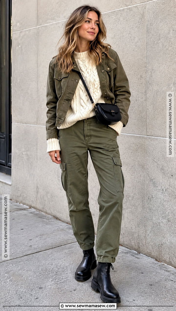 Cable Knit Sweater With Cargo Pants - 15 cable knit sweater fall style ideas