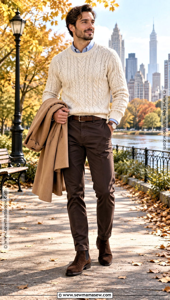 Cable Knit Sweater With Chinos And Chelsea Boots - 15 Mens Smart Casual Outfits Autumn
