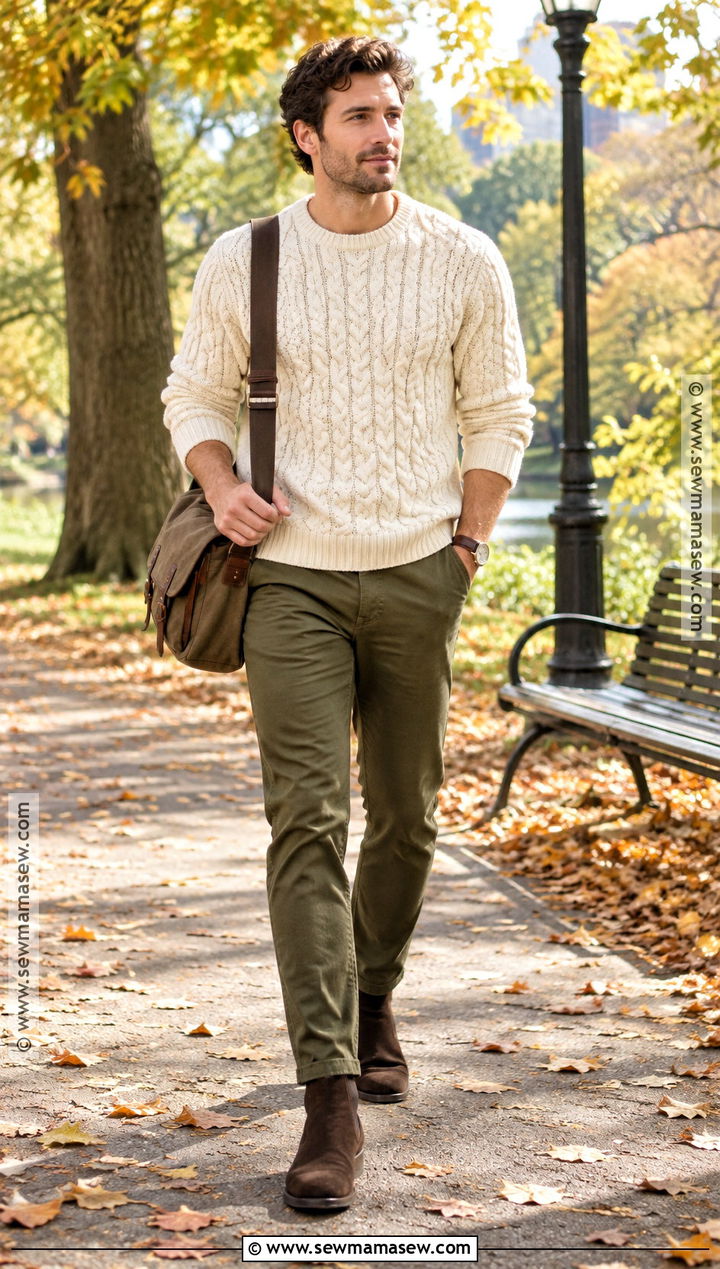 Cable Knit Sweater With Chinos And Suede Boots - 15 autumn sweater ideas for men