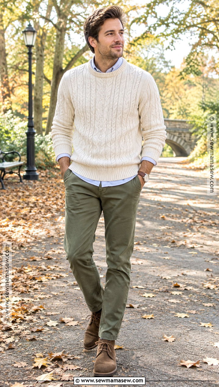 Cable Knit Sweater With Chinos - 15 Fall Sweaters for Men