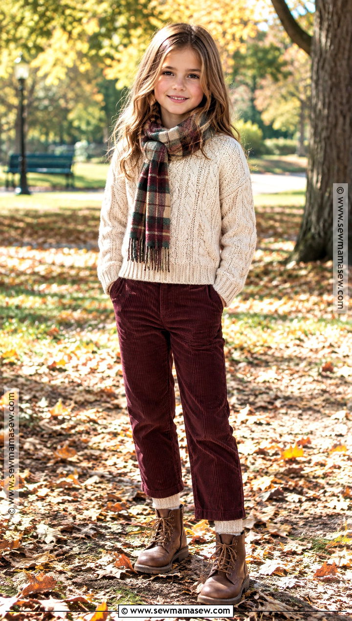 Cable Knit Sweater With Corduroy Pants - 15 kids fall fashion sweater ideas