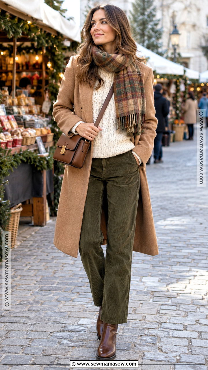 Cable Knit Sweater With Corduroy Pants And Boots - 20 capsule wardrobe fall winter ideas