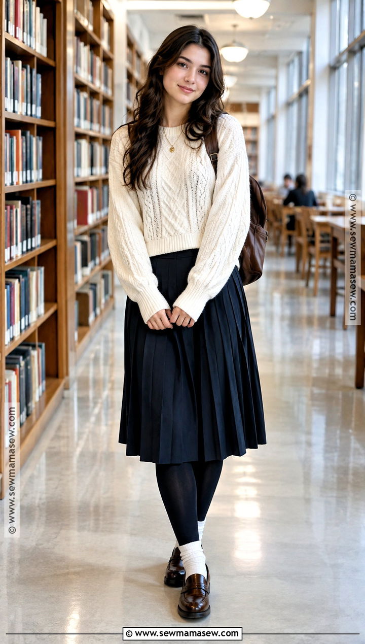 Cable Knit Sweater With Pleated Skirt And Loafers - 20 outfits for fall school