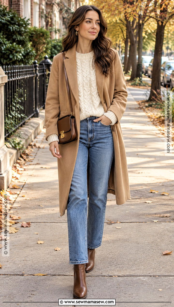 Cable Knit Sweater With Straight Leg Jeans - 25 sweater weather outfits