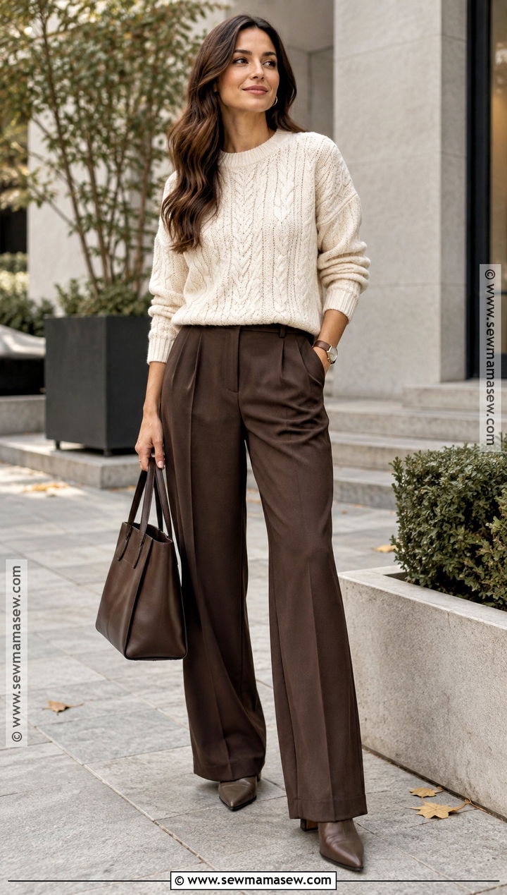 Cable Knit Sweater With Wide Leg Pants - 15 cute fall sweaters for women