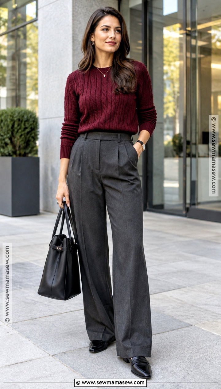 Cable Knit Sweater With Wide Leg Trousers - 15 cable knit sweater fall style ideas
