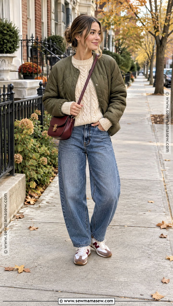 Cable Knit Sweater and Barrel Jeans Autumn Outfit - 15 autumn women outfits 2026