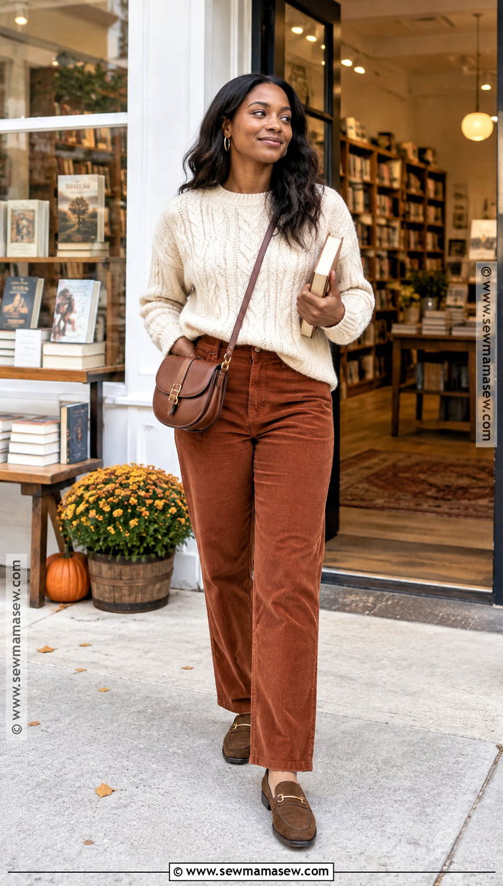 Cable Knit Sweater and Corduroy Pants Fall Outfit - 25 casual fall outfits for black women