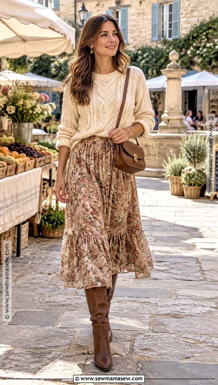 Cable Knit Sweater and Midi Skirt Fall Outfit - 15 south of france fall outfits