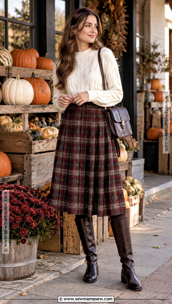 Cable Knit Sweater and Plaid Skirt Pumpkin Patch Fit - 25 pumpkin patch fits