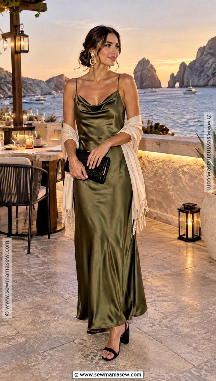 Cabo Fall Satin Maxi Dress Dinner Outfit - 15 Cabo San Lucas Outfits Fall