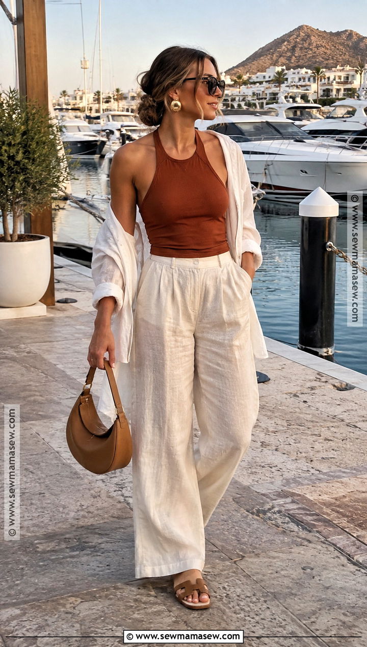 Cabo Fall Wide Leg Pants And Halter Top Outfit - 15 Cabo San Lucas Outfits Fall