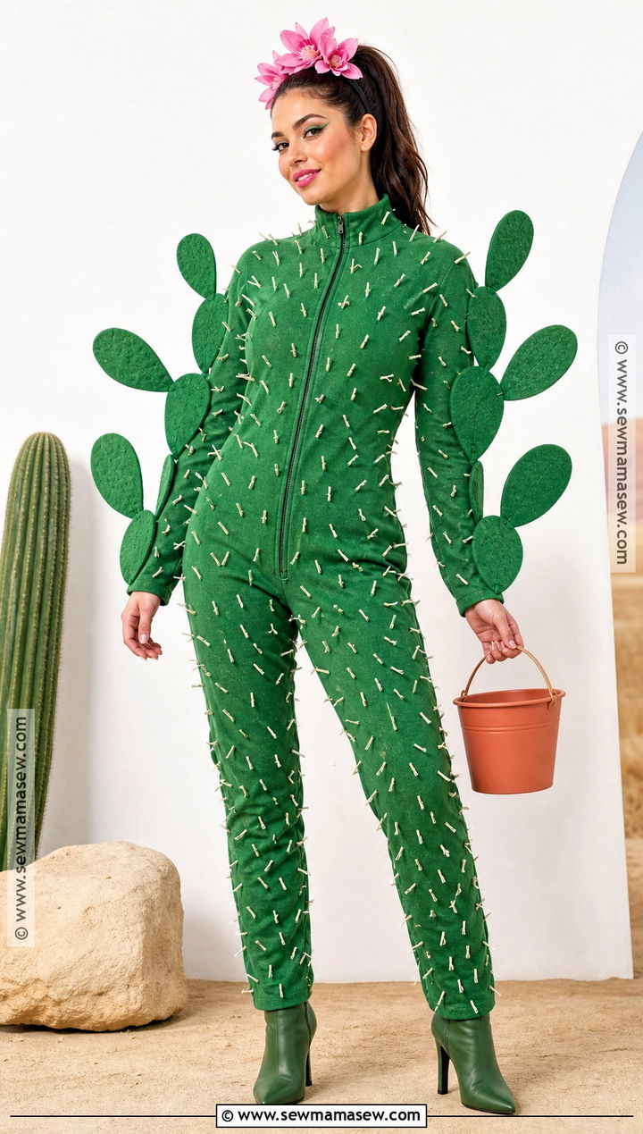 Cactus Costume With Green Jumpsuit - 30 Halloween Dress Up Ideas