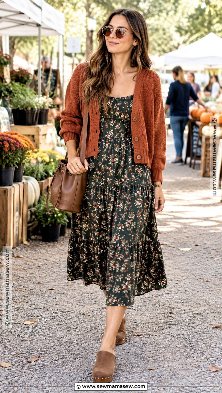 California Fall Floral Dress And Cardigan Outfit - 15 California Fall Outfits 2026