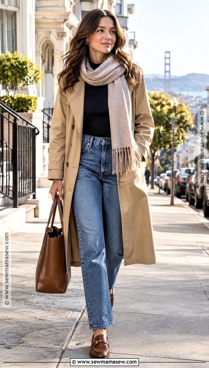 California Fall Trench Coat And Straight Jeans Outfit - 25 california fall outfits