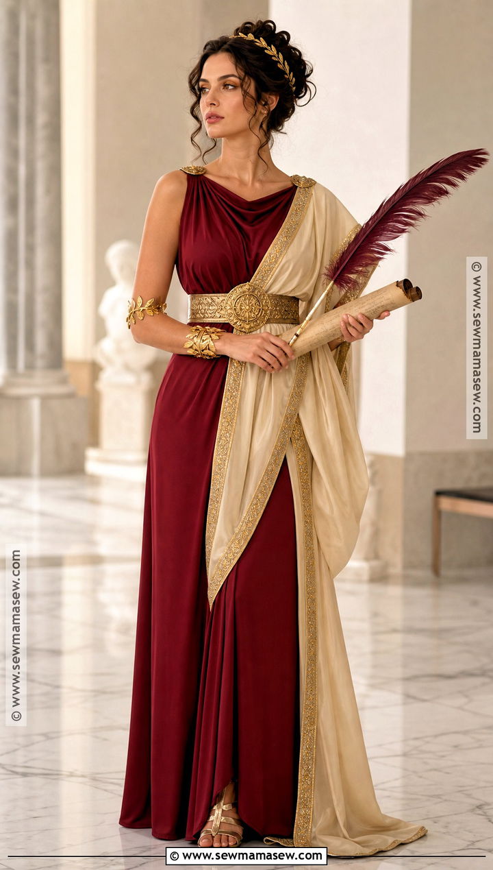 Calliope Greek Goddess Costume With Writing Scroll - 30 greek godesses costume halloween ideas