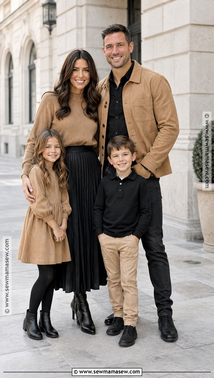 Camel And Black Fall Family Picture Outfits - 20 Neutral Family Picture Outfits Fall