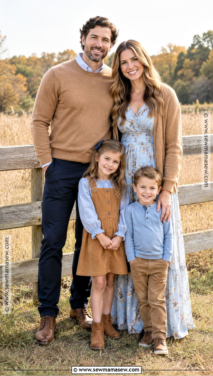 Camel And Light Blue Fall Family Photo Outfits - 15 fall outdoor family photo outfit ideas