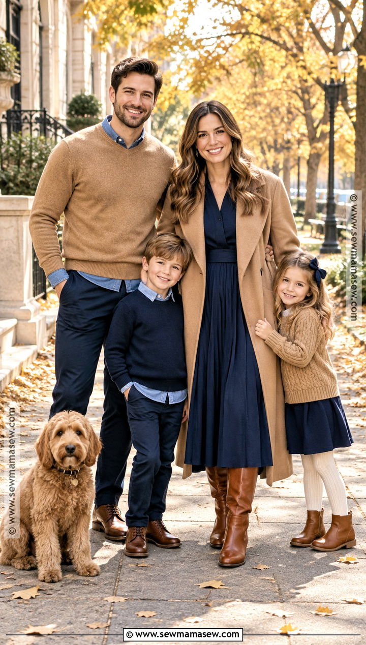 Camel And Navy Family Outfits - 15 fall family photos neutral outfits