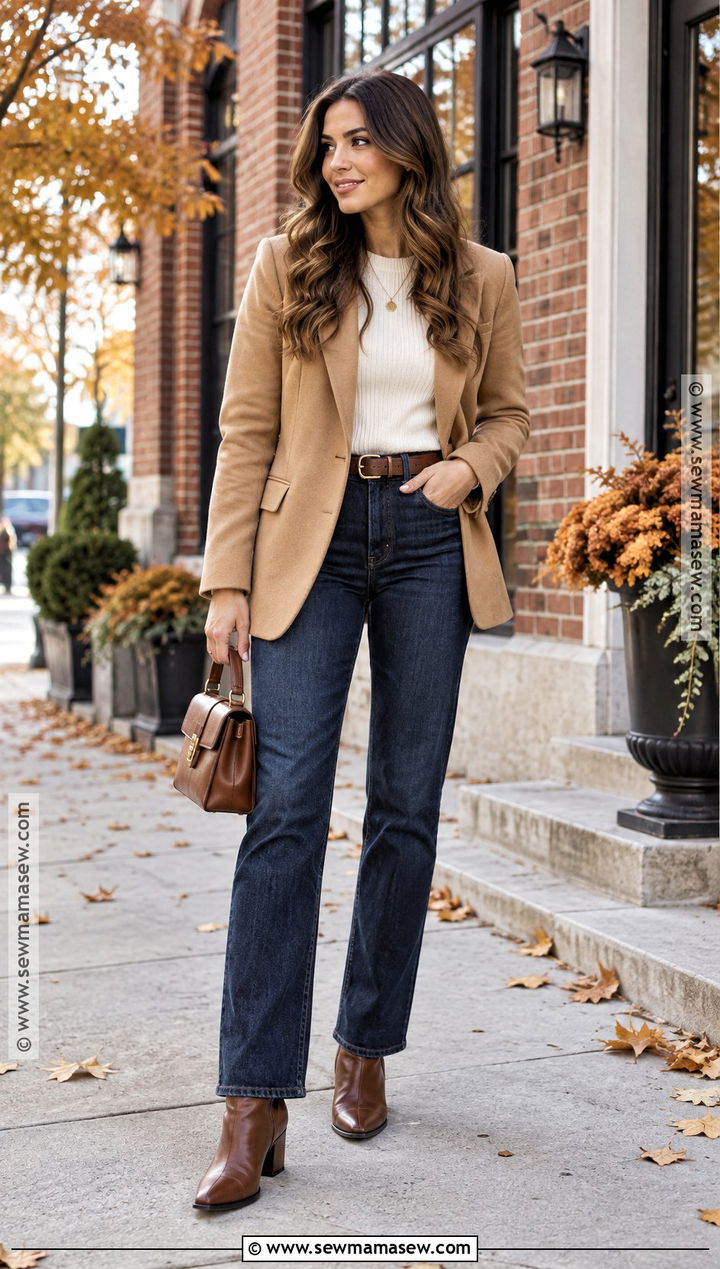 Camel Blazer And Jeans Fall Mini Shoot Outfit - 15 Fall Mini Shoot Outfits