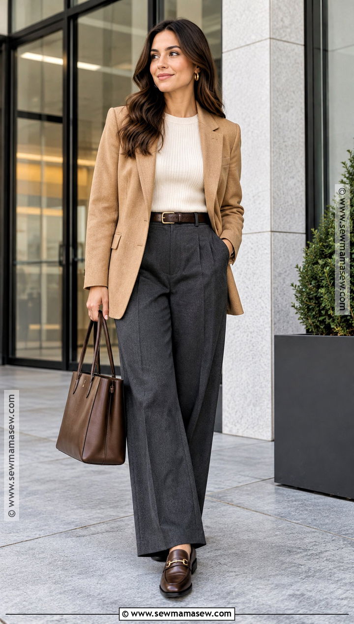 Camel Blazer And Wide Leg Trousers - 15 Autumn Workwear Outfit Ideas