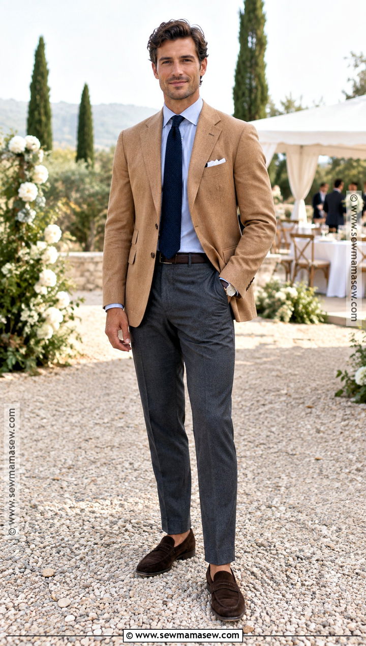 Camel Blazer Fall Wedding Attire - 15 Mens Wedding Attire Fall Ideas