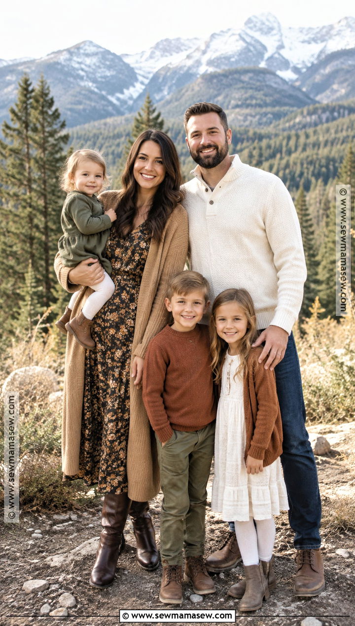 Camel Cardigan And Floral Dress Family Outfit - 15 boho fall family photos outfits