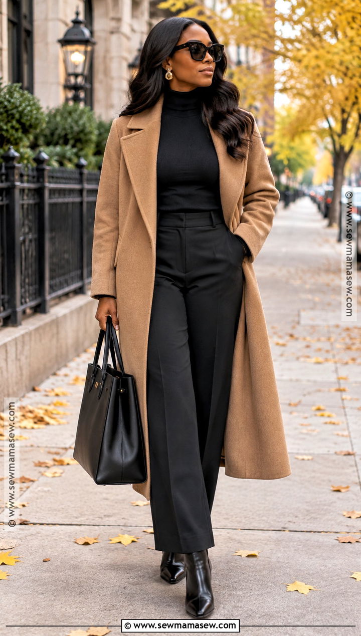 Camel Coat And All Black Fall Outfit - 25 fall outfits women black for women