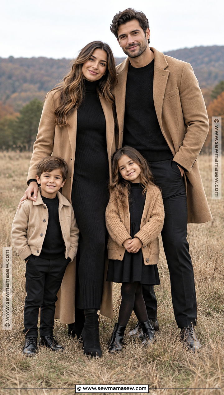 Camel Coat And All Black Family Outfit - 15 fall family pictures outfits black and tan