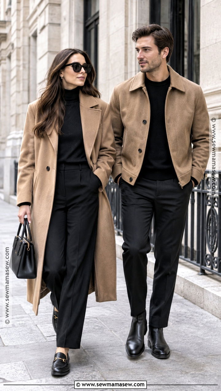 Camel Coat And Black Basics Fall Couple Outfit - 20 fall pictures for couples outfits