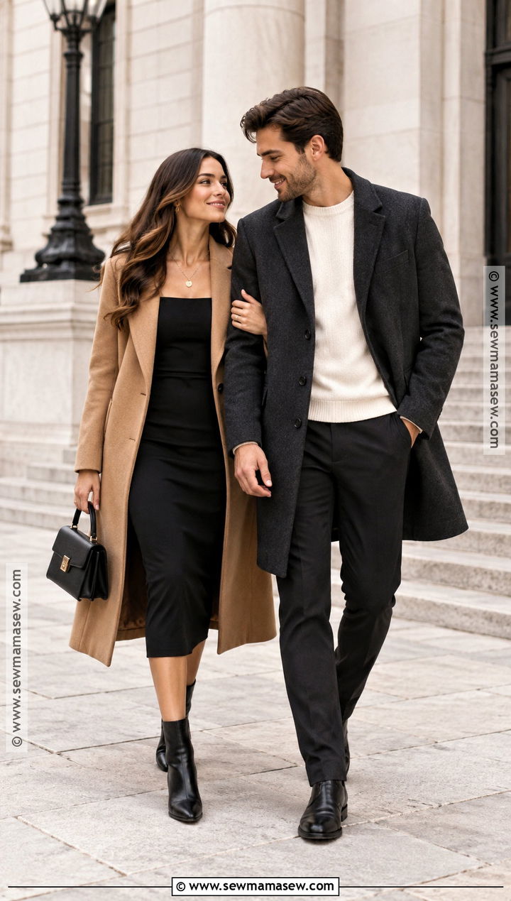 Camel Coat And Black Dress Save The Date Outfit - 15 save the date outfit ideas fall