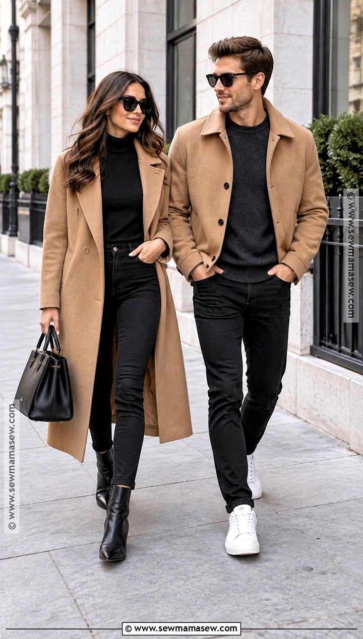 Camel Coat And Black Jeans Fall Couple Photo Outfit - 20 fall couple photos outfits