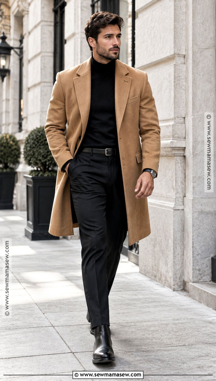 Camel Coat And Black Trousers Fall Engagement Outfit - 15 men fall engagement outfit ideas