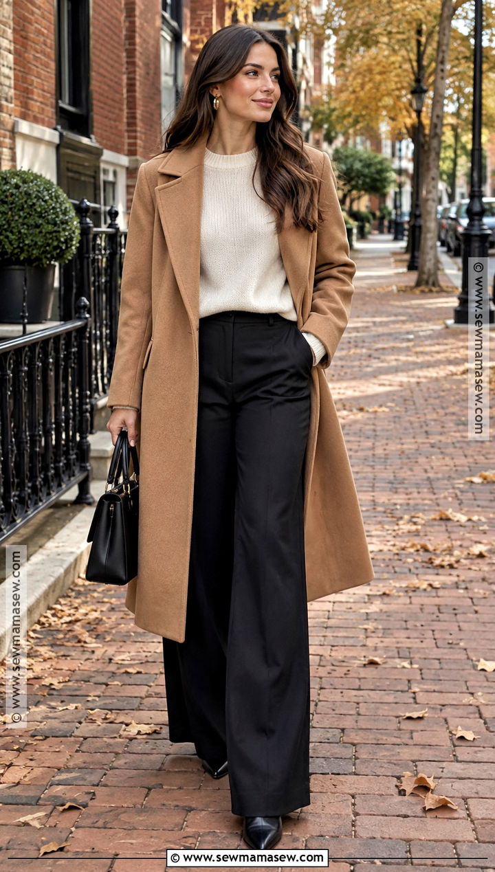 Camel Coat And Black Trousers Fall Picture Outfit - 25 fall picture outfits