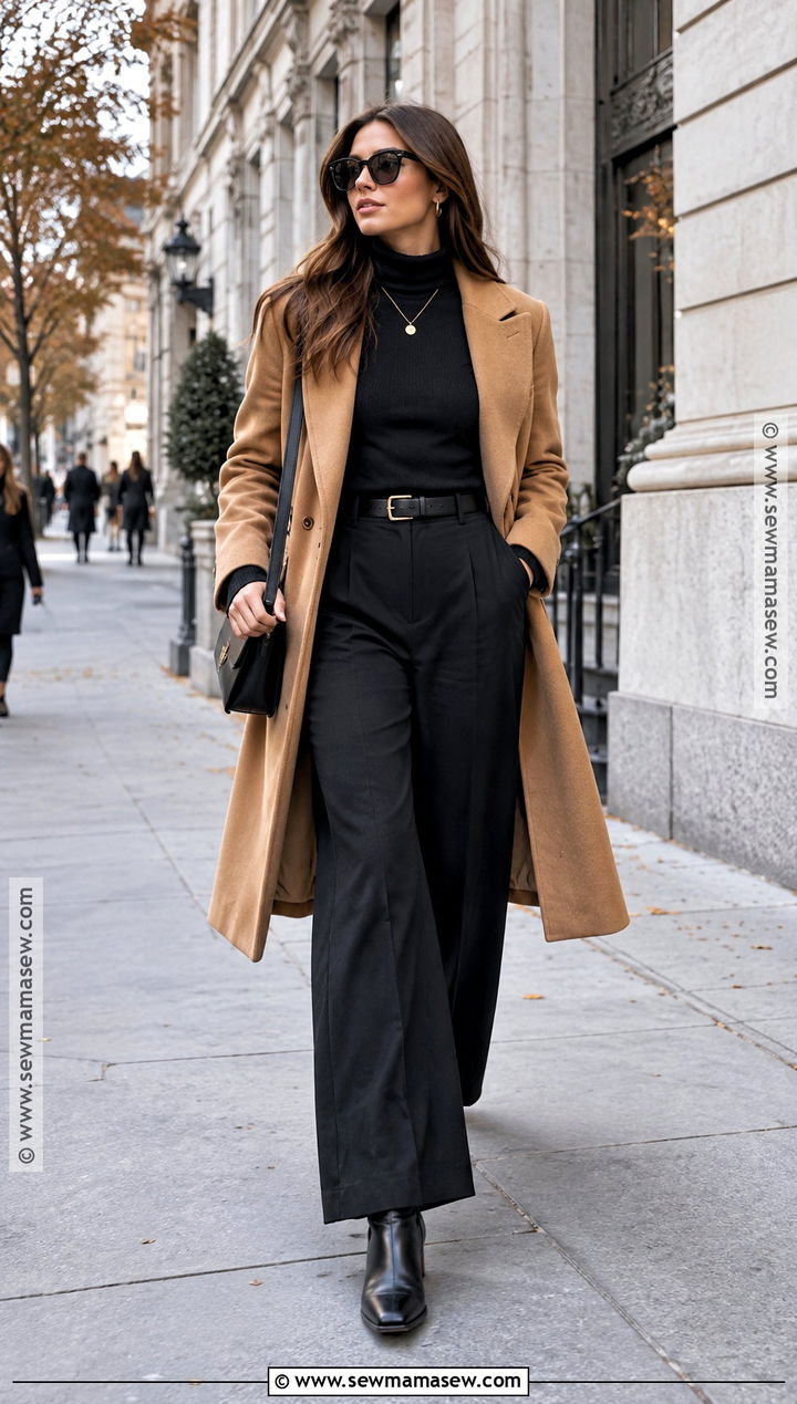 Camel Coat And Black Trousers NYC Outfit - 20 november nyc outfits
