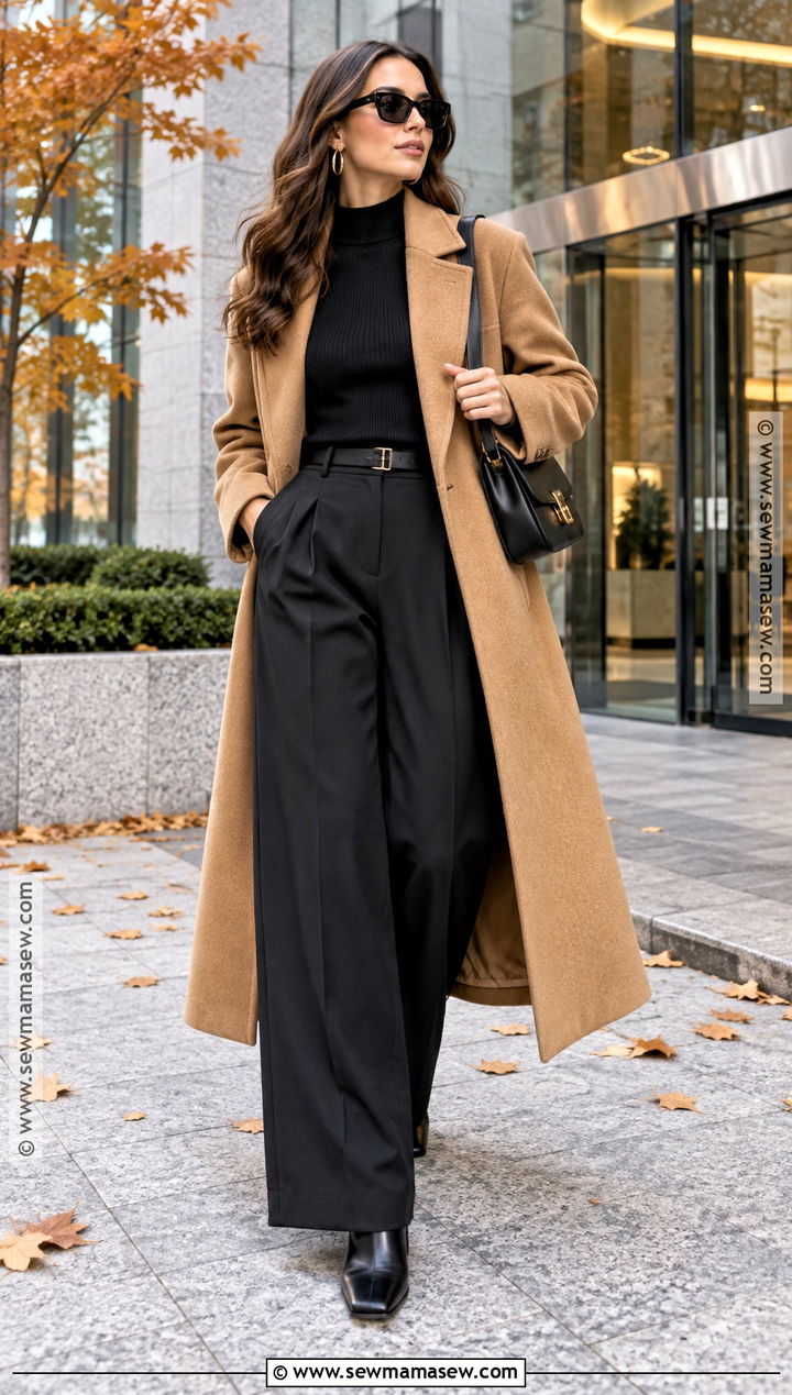 Camel Coat And Black Trousers Outfit - 20 hailey bieber fall outfits
