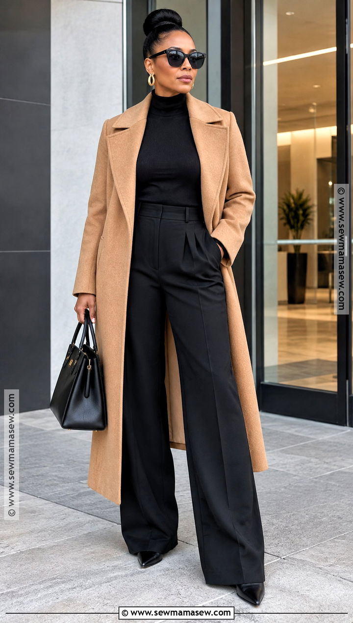 Camel Coat And Black Turtleneck Fall Outfit - 15 black women fall fashion ideas 2026