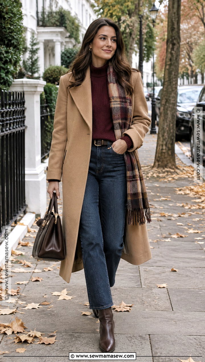 Camel Coat And Burgundy Sweater London November Outfit - 20 london in november outfits for women
