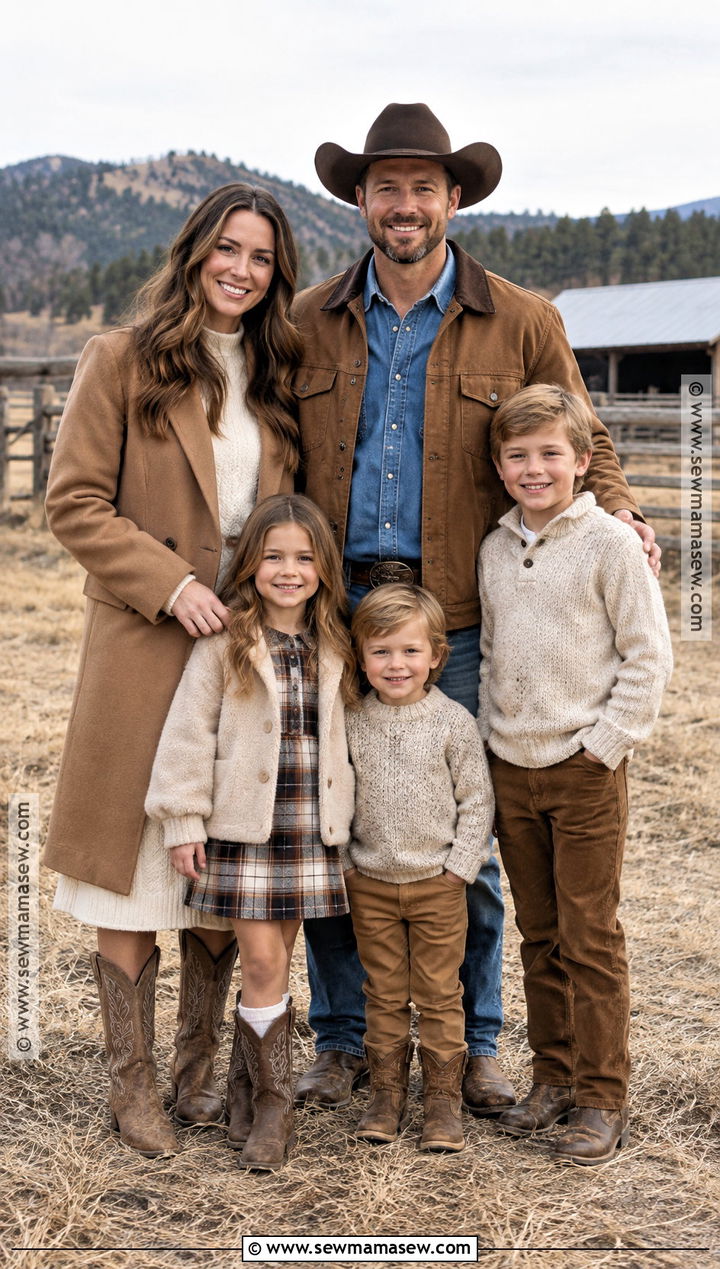 Camel Coat And Cowboy Boots Family Outfit - 20 fall family pictures outfits western
