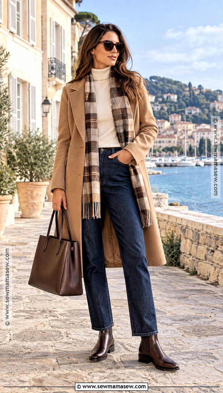 Camel Coat And Dark Jeans French Riviera Outfit - 15 French Riviera Outfits Fall