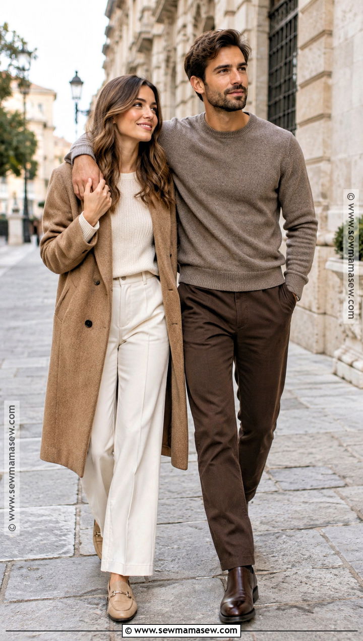 Camel Coat And Monochrome Outfit For September - 15 september couple photoshoot outfits