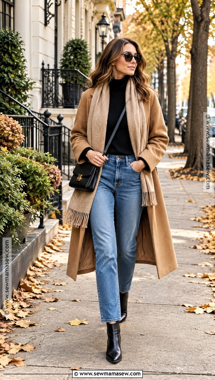 Camel Coat And Straight Leg Jeans Fall Outfit - 25 fallwinter outfits