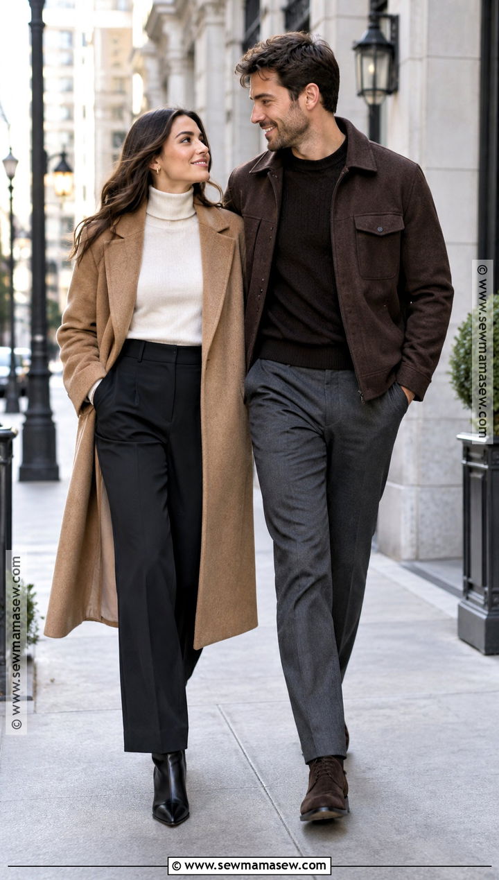 Camel Coat And Trousers Engagement Photo Outfit - 15 engagement photos outfits november