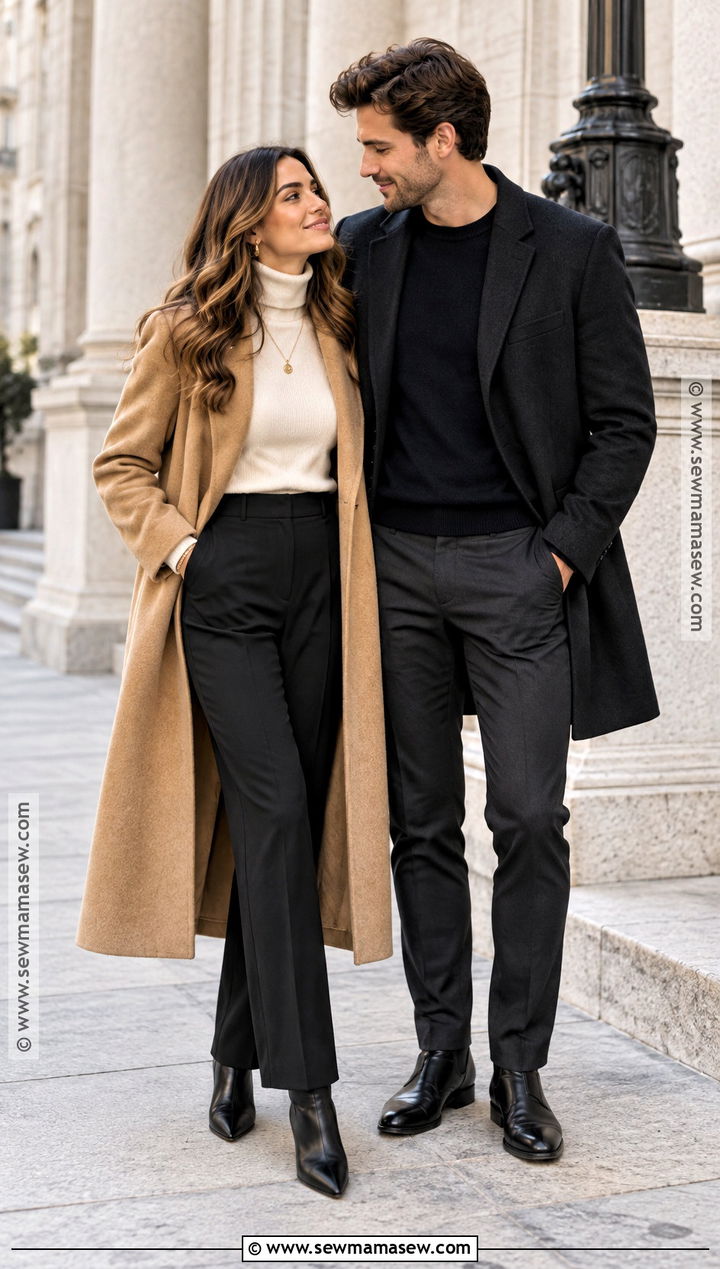 Camel Coat And Trousers Fall Engagement Photo Outfit - 25 engagement photos outfits fall