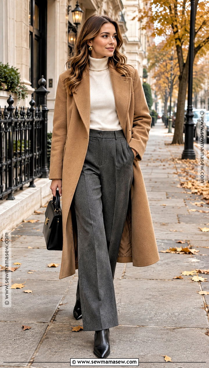 Camel Coat And Wide Leg Trousers Fall Outfit - 25 classy fall outfits