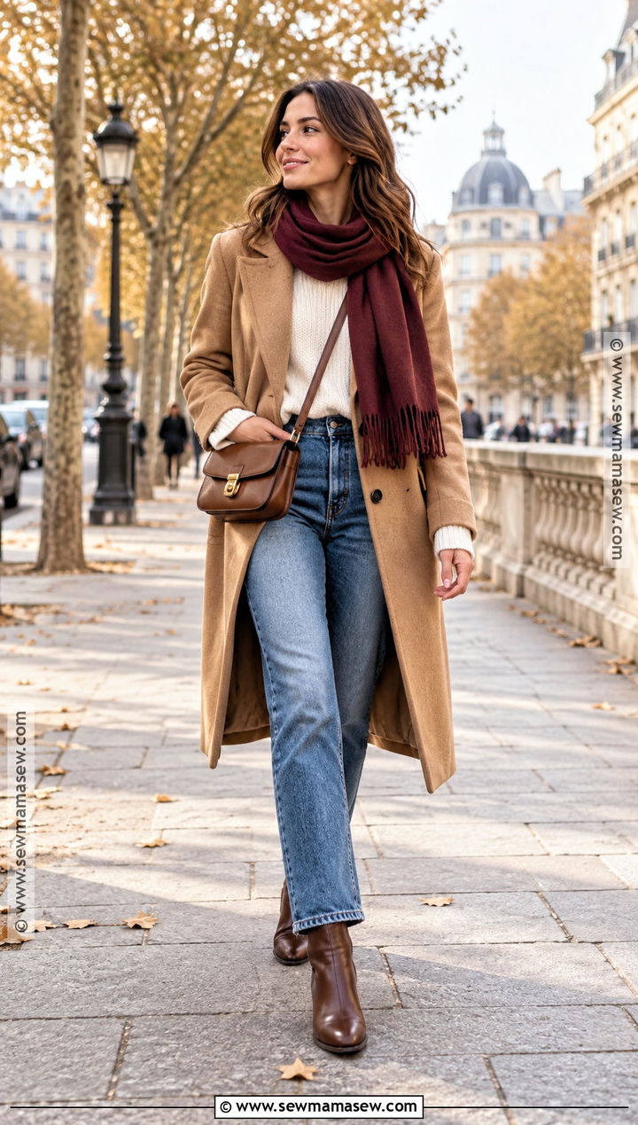 Camel Coat With Blue Jeans - 20 fall europe outfits travel wardrobe